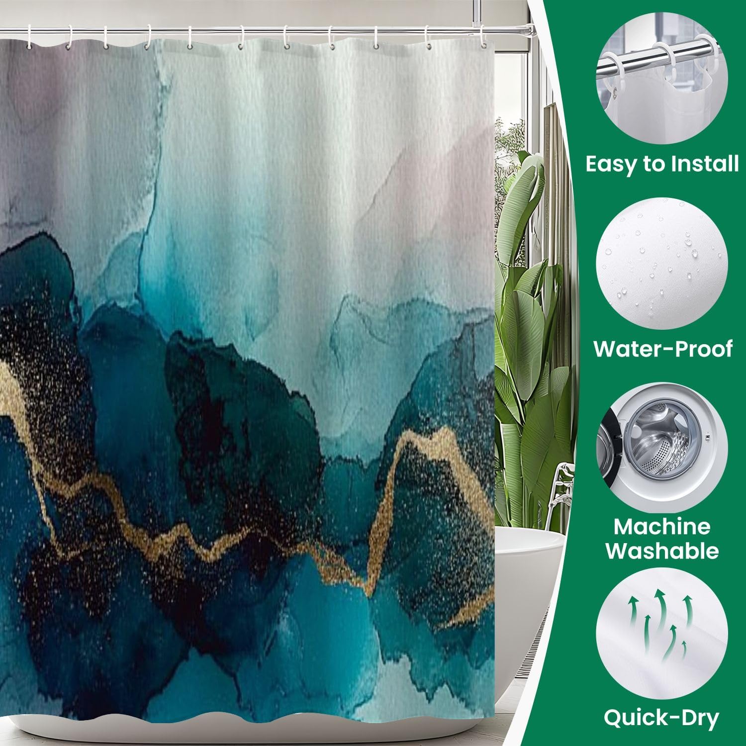JCOOKLOFTS 4 Piece Shower Curtain Set with Rugs Mats and Lid Cover