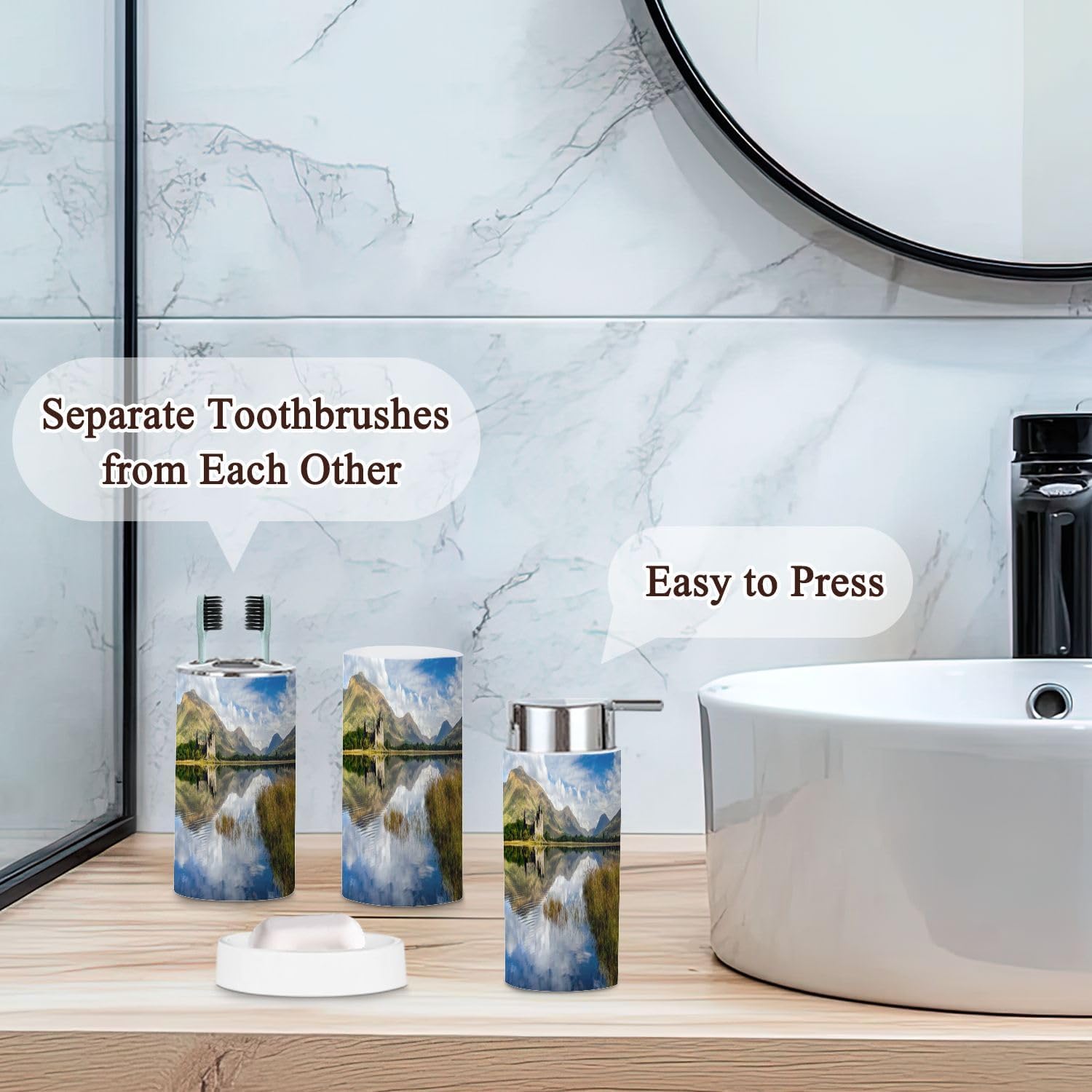 6-Piece Bathroom Accessories Set with Boho Decor