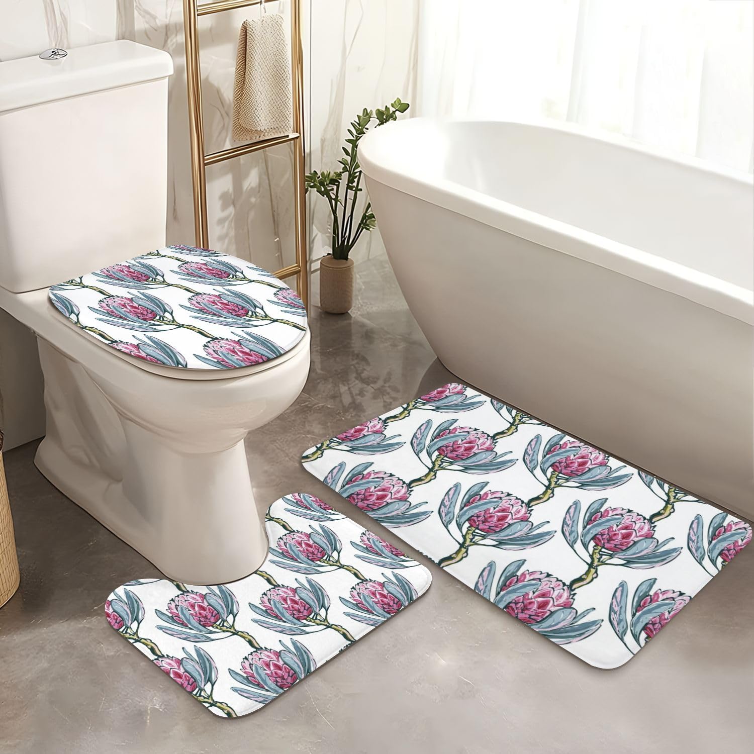 4 Piece Shower Curtain Set with Rugs and Accessories 1