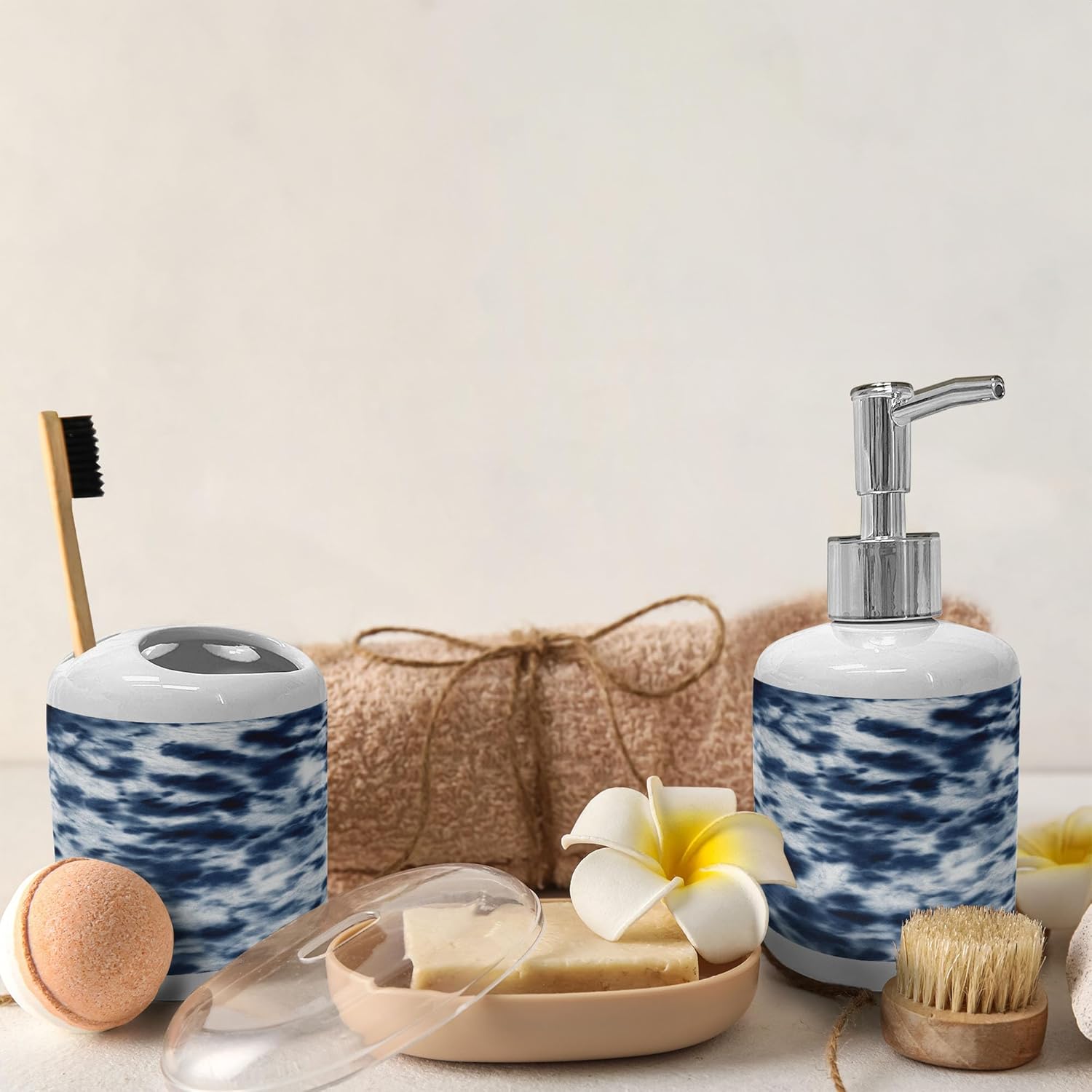 Ambesonne Ikat Print Soap Toothbrush Set Ceramic Retro Design