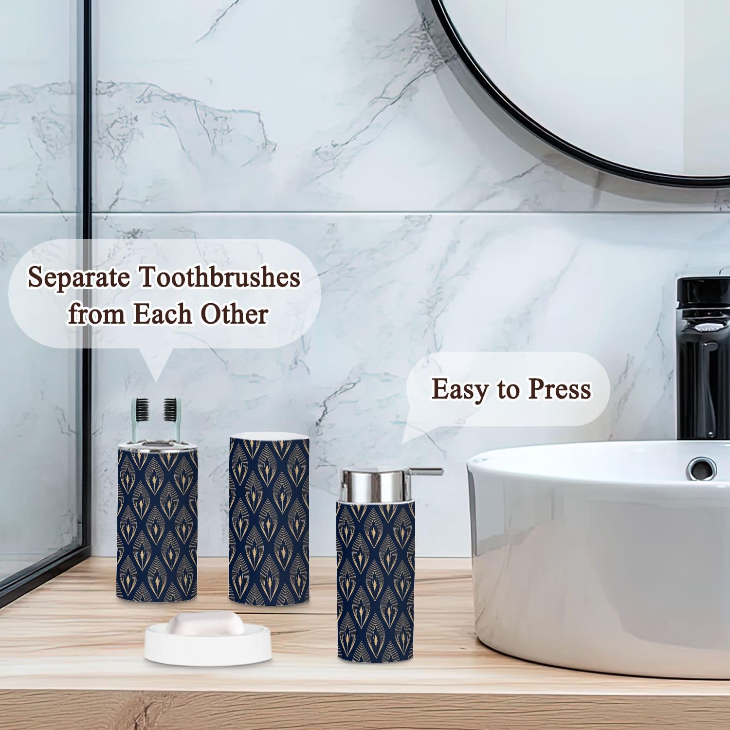 Feather Ombre Floral Bathroom Accessories Set 6 Pcs