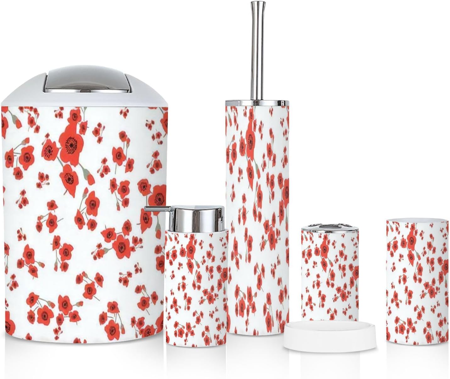 6 Piece Bathroom Accessories Set with Red Toss