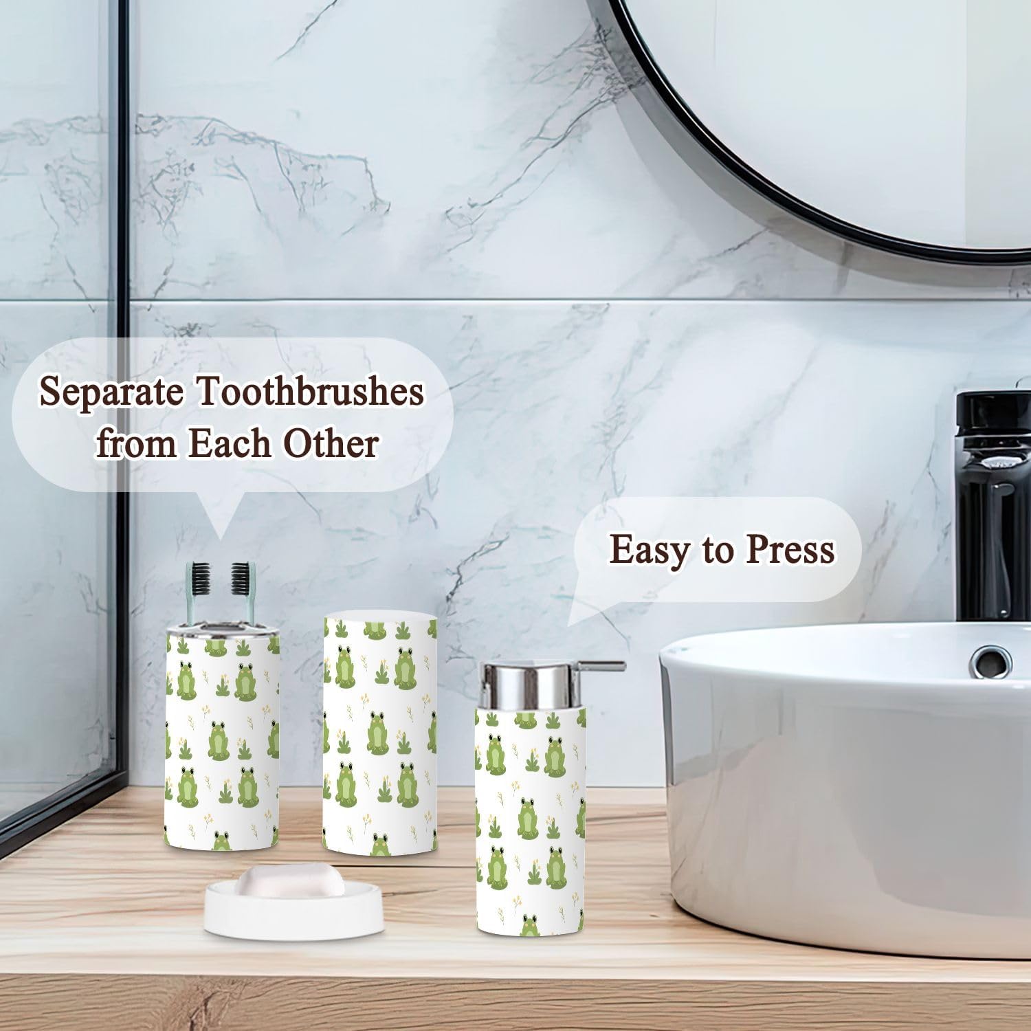6 Piece Cute Frogs Bathroom Accessories Set 1