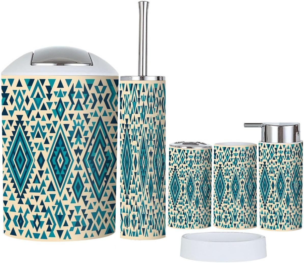 Boho Aztec Bathroom Accessory Set of 6 1