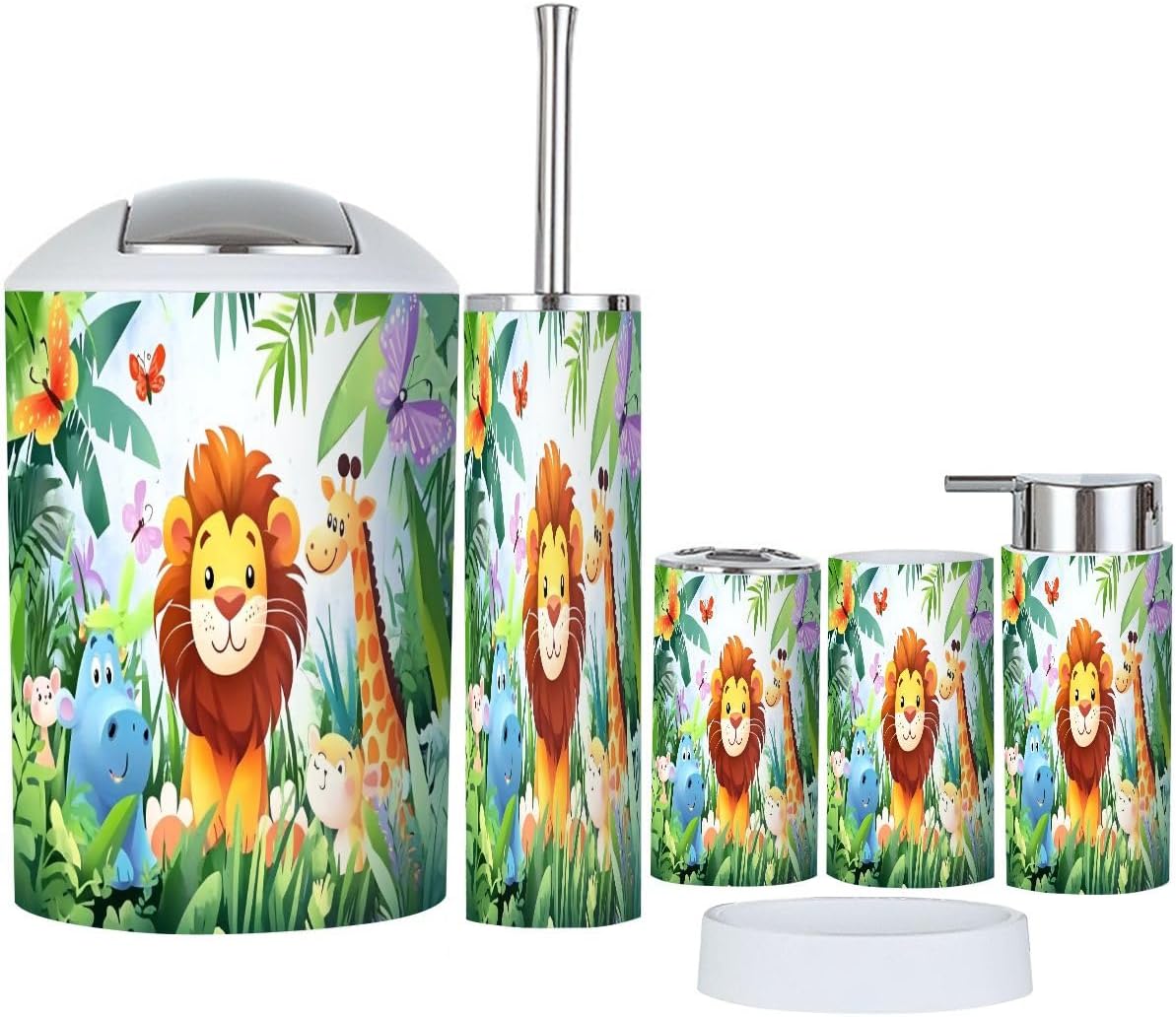 Bathroom Accessory Set 6 Piece for Kids Jungle Animals