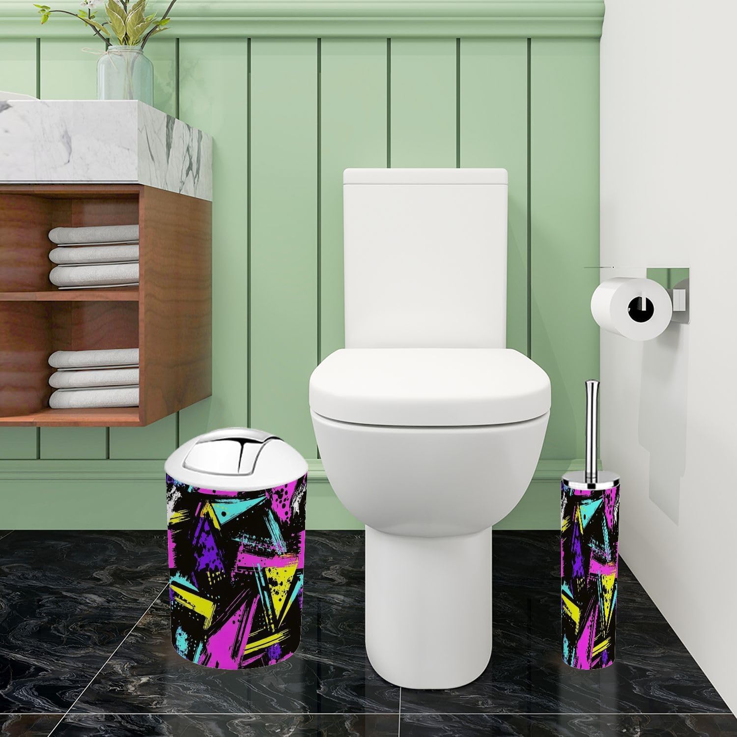 Boho Geometric Neon Bathroom Accessory Set 6 Piece