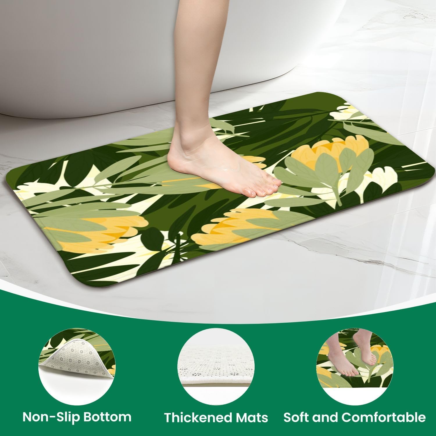 4 Piece Botanic Floral Shower Curtain Set with Rugs