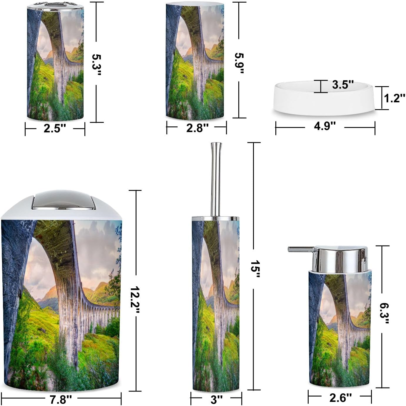 6 Piece Bathroom Accessories Set Glenfinnan Viaduct Decor