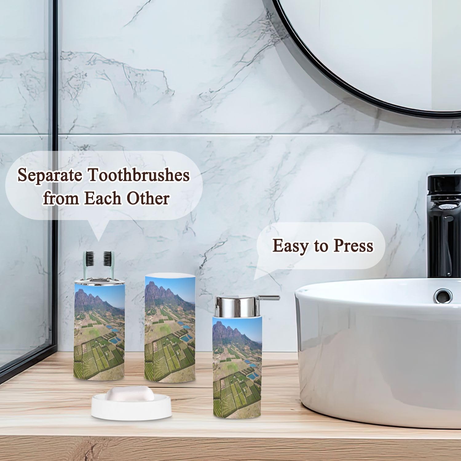 6 Piece Boho Bathroom Accessories Set with Vineyards View