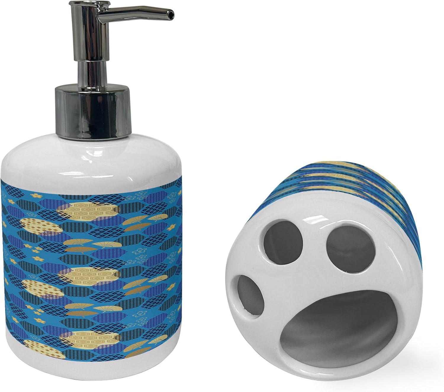 Ambesonne Ceramic Soap Dispenser Toothbrush Holder Set 1