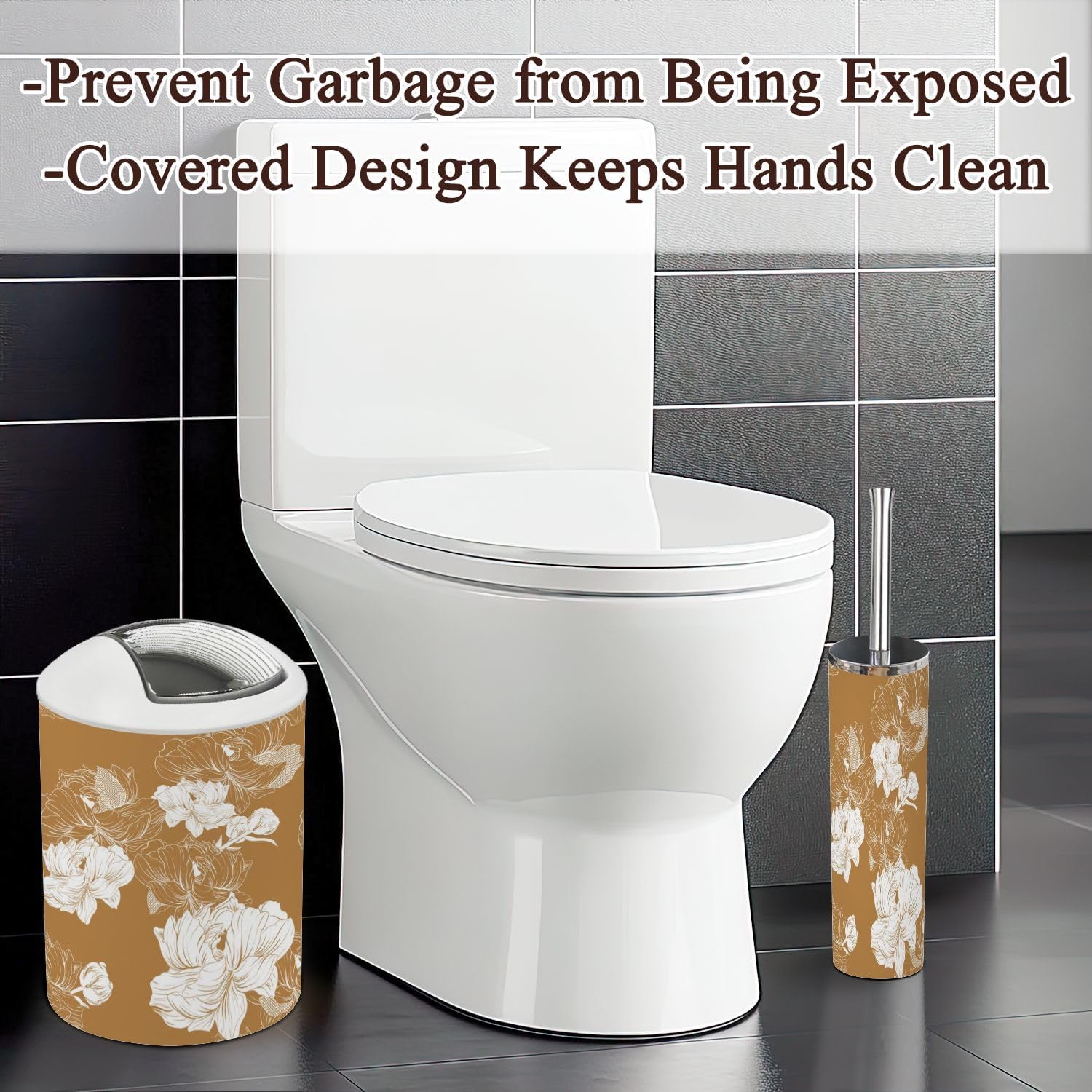 Japanese Flower Graphic Bathroom Accessories Set 6 Pcs
