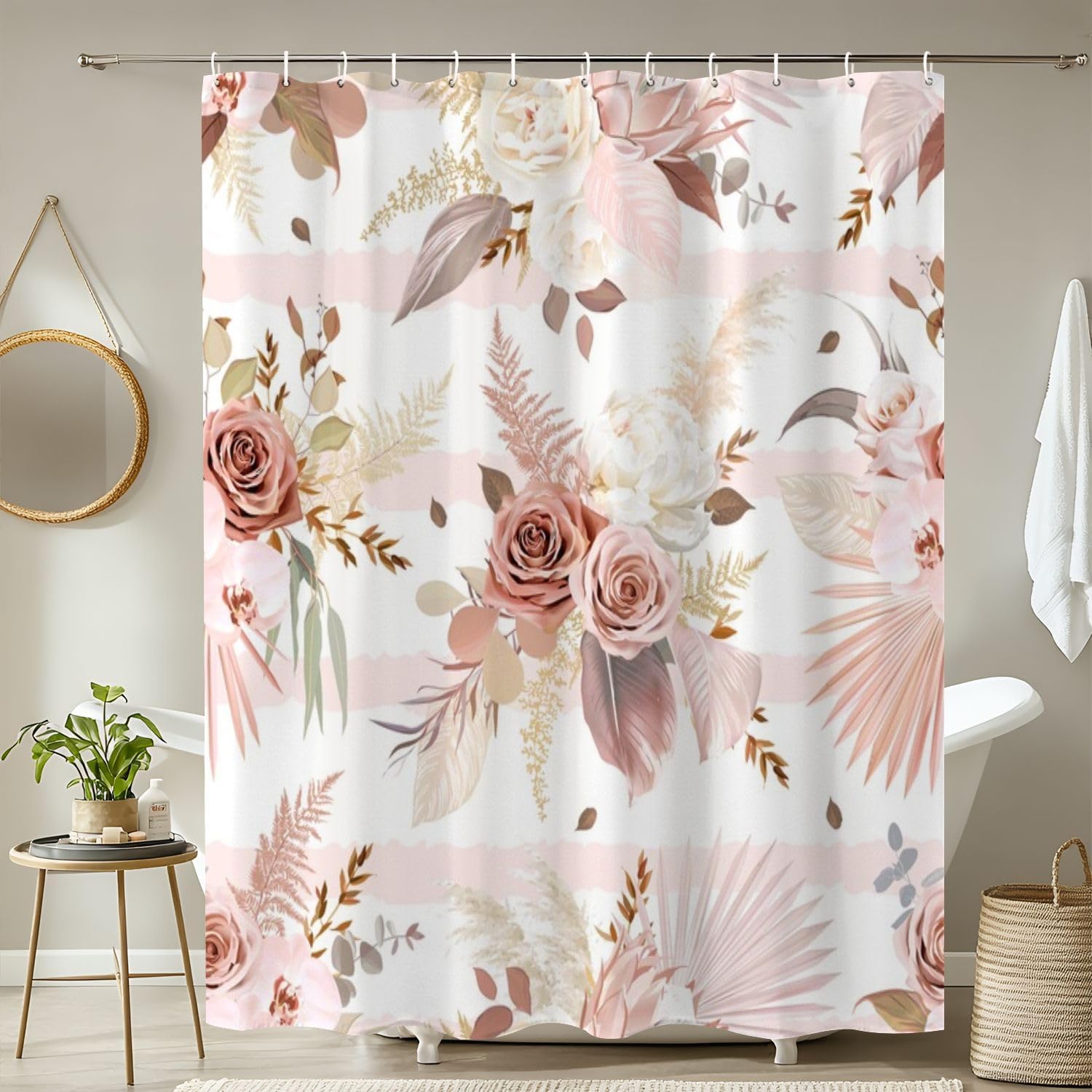 4 Piece Shower Curtain Set with Rugs and Mat Covers