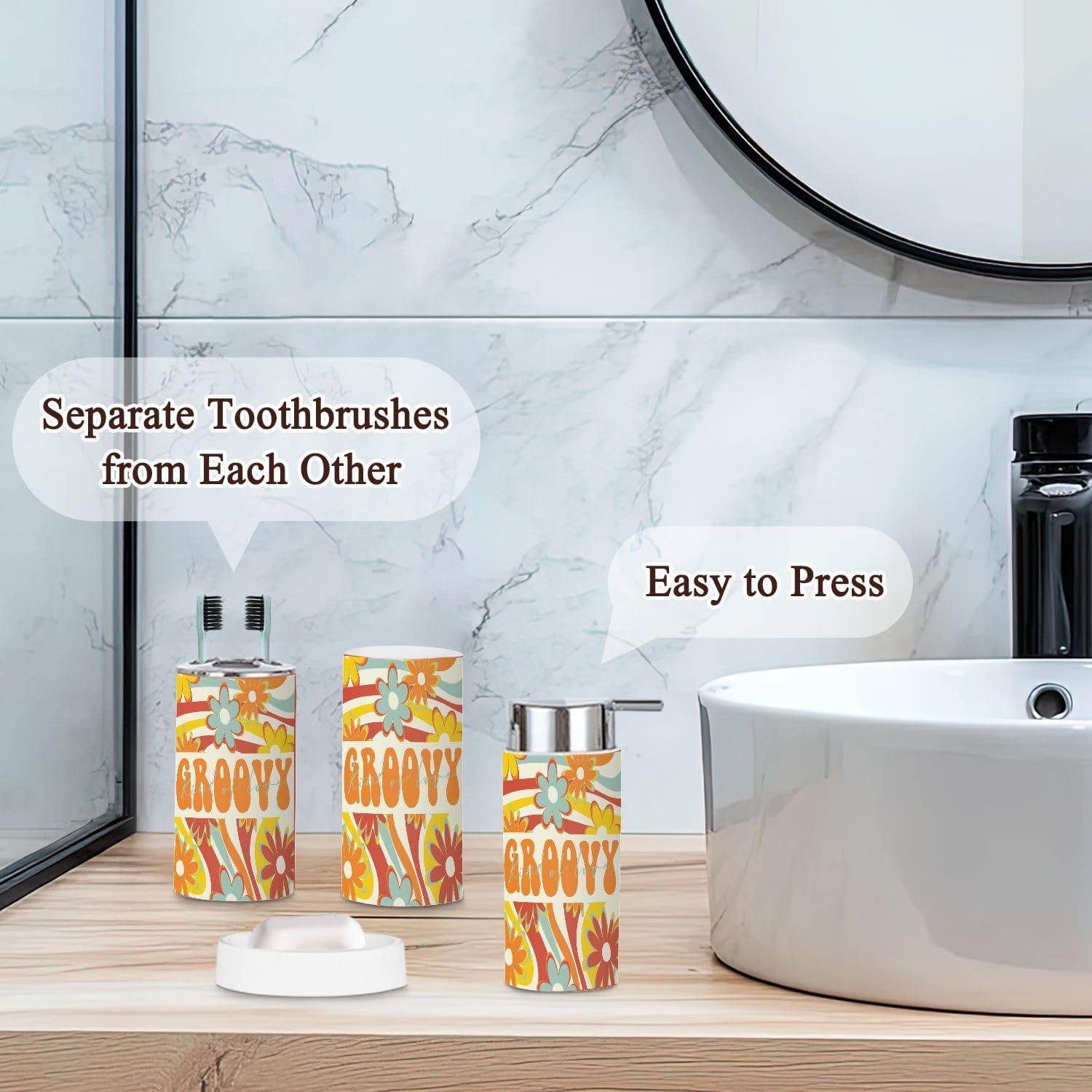 6 Piece Retro Rainbow Bathroom Accessories Set