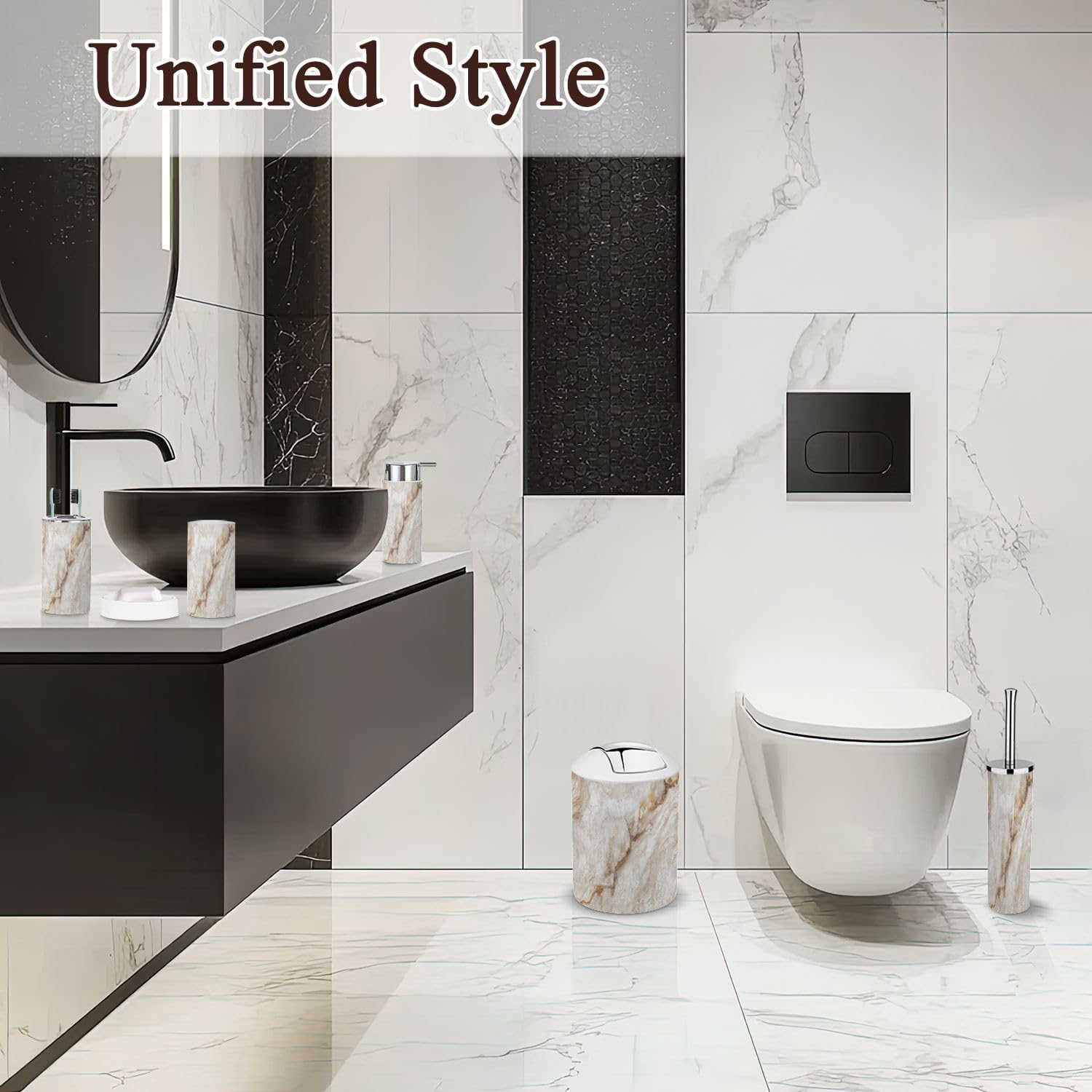 6 Piece Bathroom Accessories Set in Beige Marble
