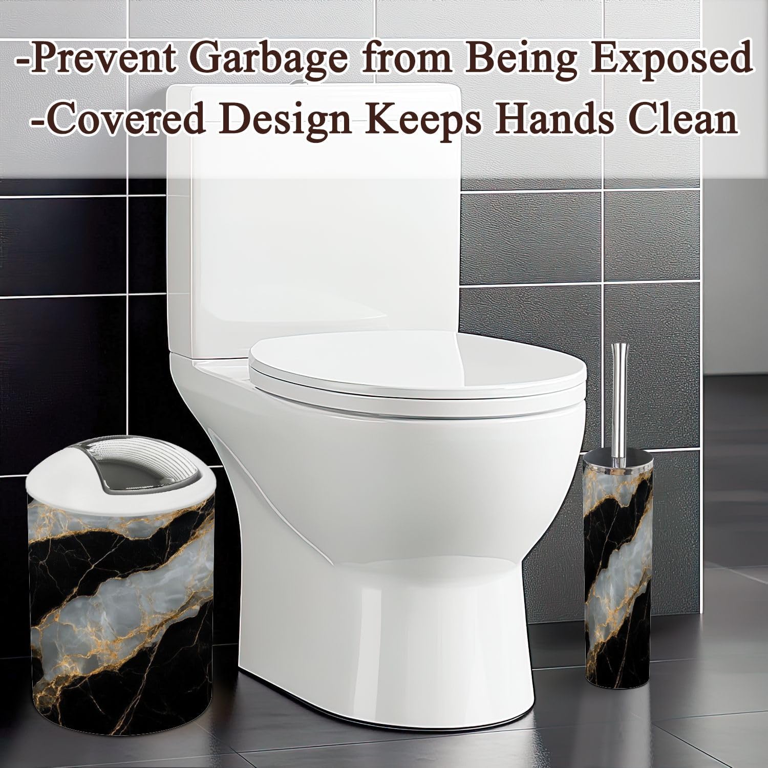 6 Piece Bathroom Accessories Set with Golden Veins Marble Design