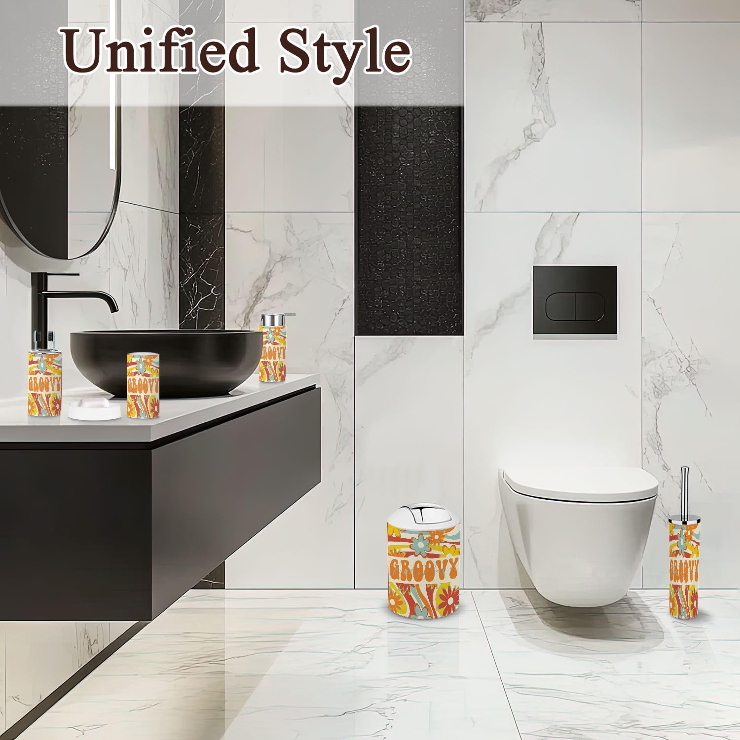 6 Piece Retro Rainbow Bathroom Accessories Set