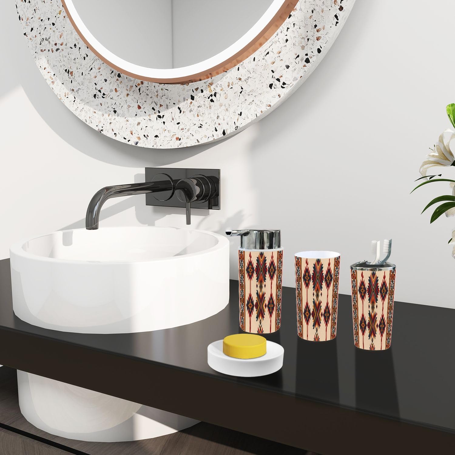 Boho Navajo Tribal Bathroom Accessory Set 6 Piece