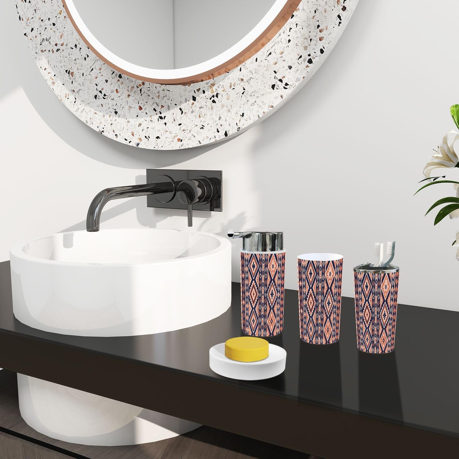 Boho Ethnic Bathroom Accessory Set 6 Piece