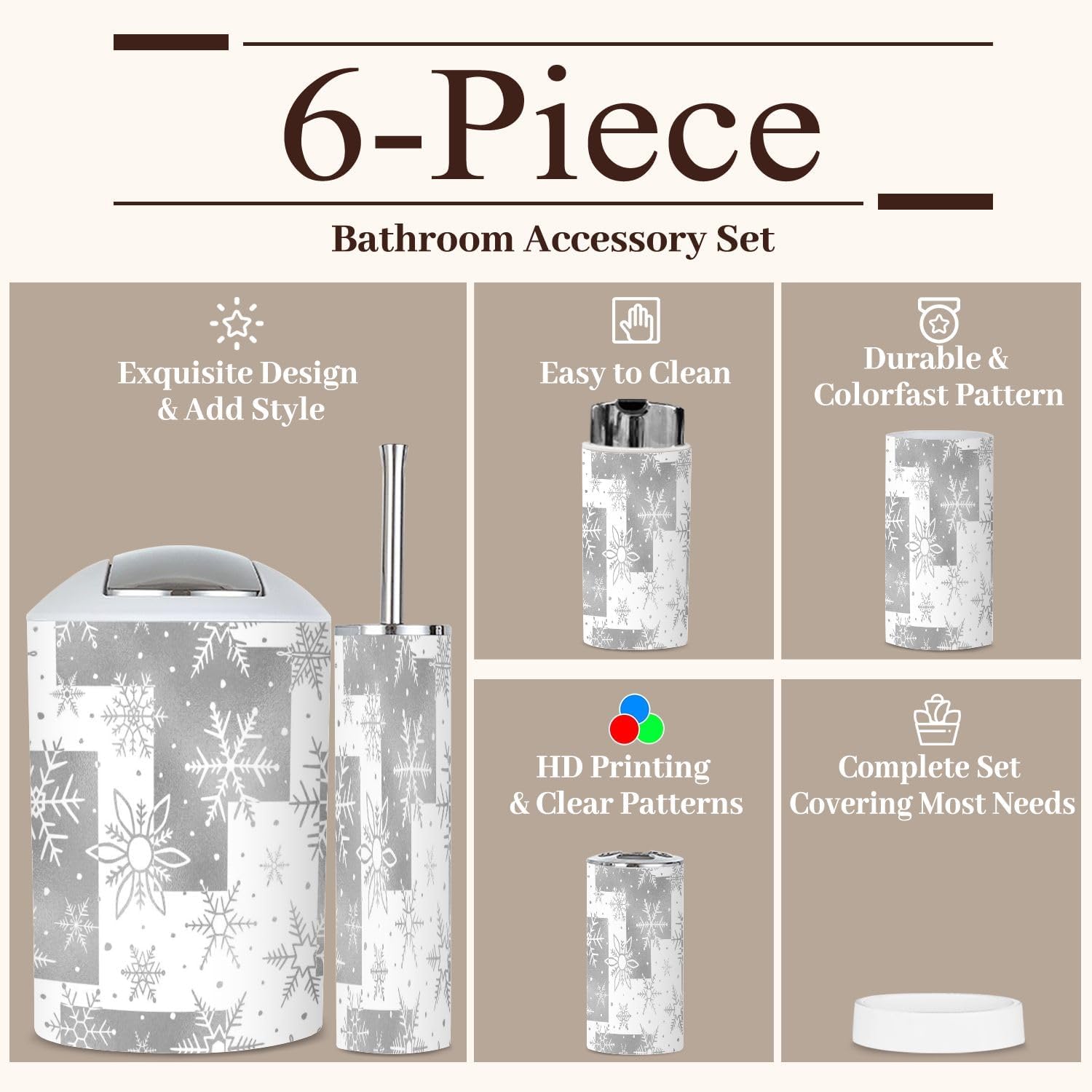 6-Piece Bathroom Accessories Set with Snowflake Pattern
