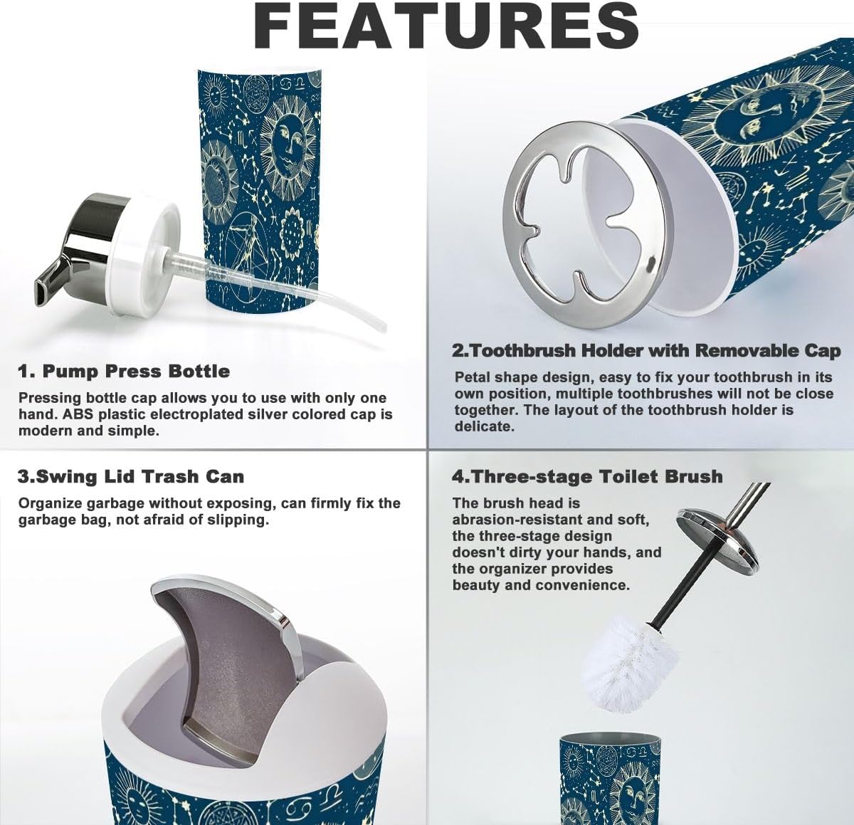 Bathroom Accessories Set 6 Pcs Zodiac Signs Decor