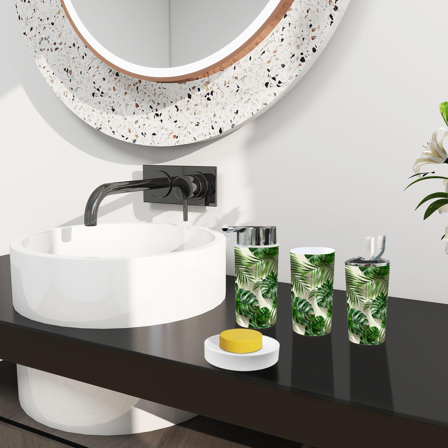 Boho Tropical Bathroom Accessory Set 6 Piece 1