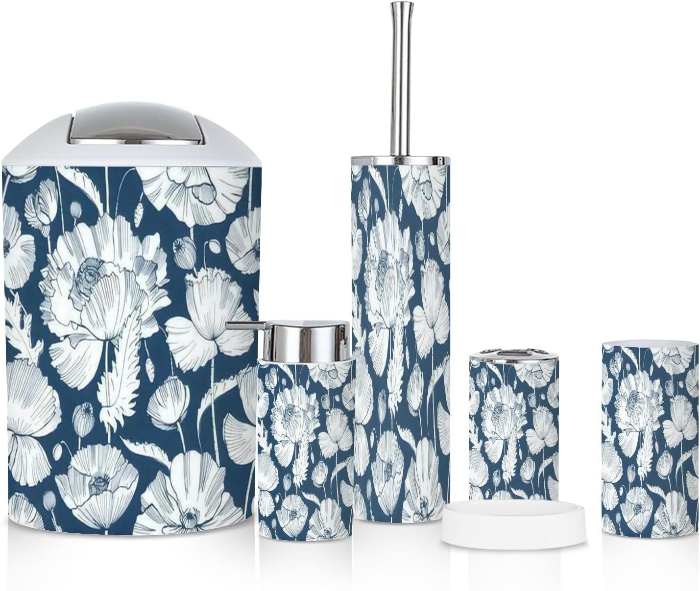 6 Piece Monochrome Bathroom Accessories Set
