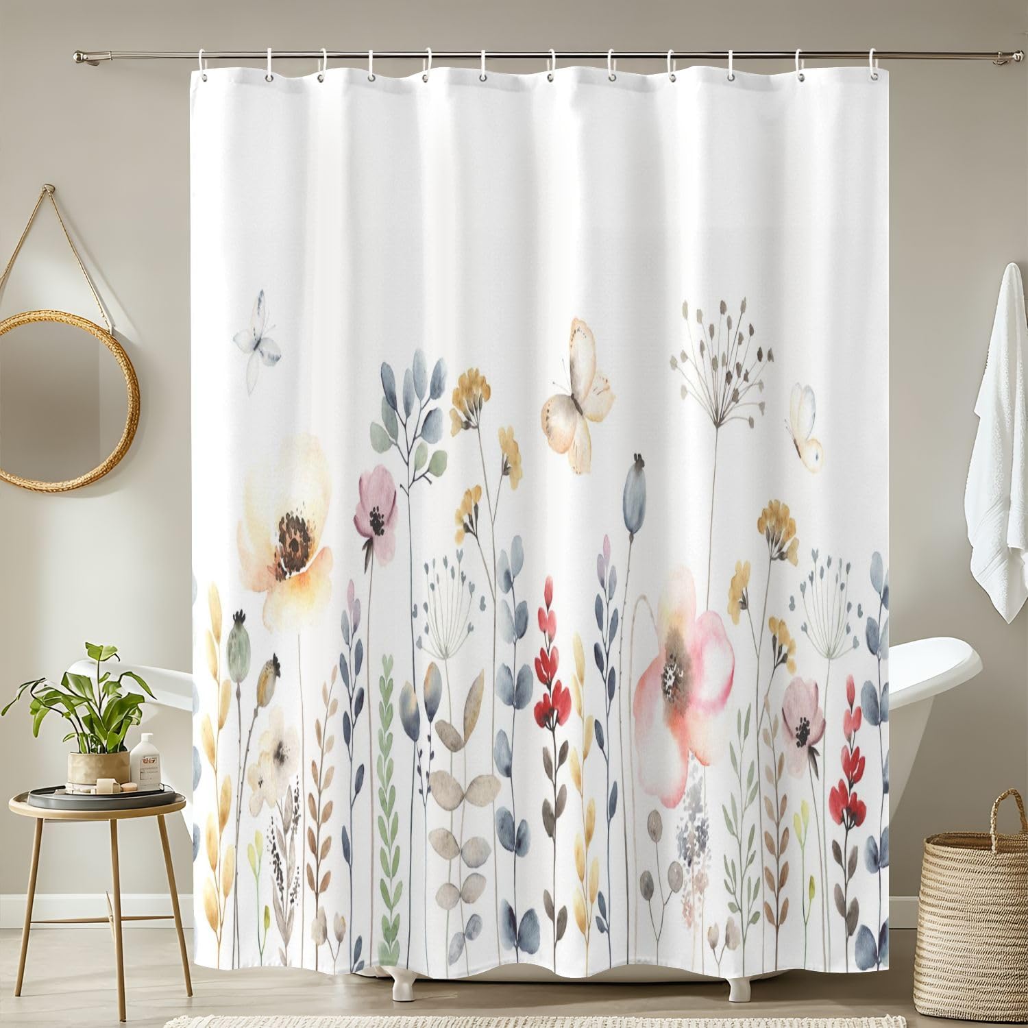 JCOOKLOFTS 4 Piece Shower Curtain Set with Rugs