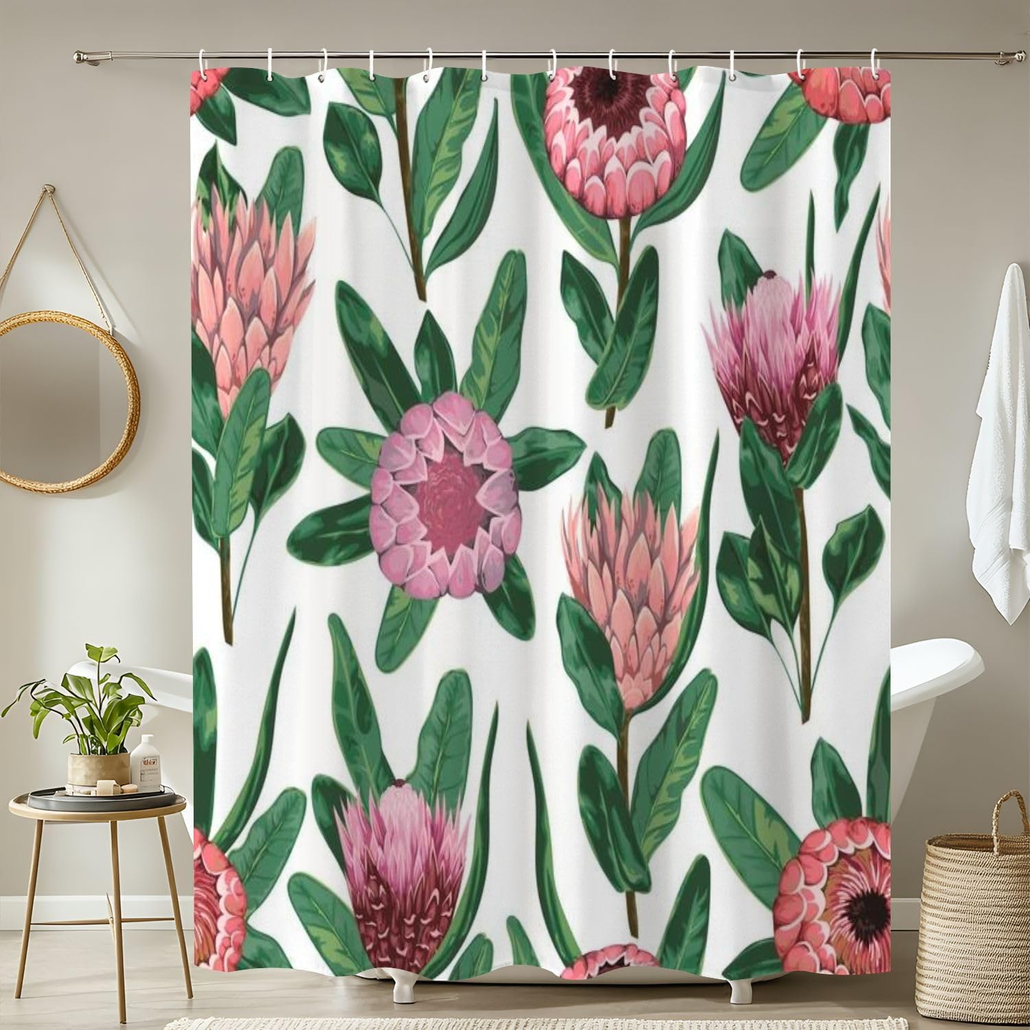 4 Piece Shower Curtain Set with Rugs and Decor