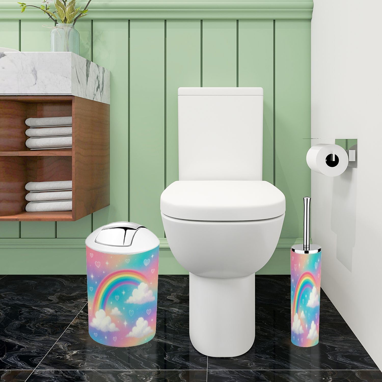 Boho Holographic Rainbow Trash Can and Accessories Set