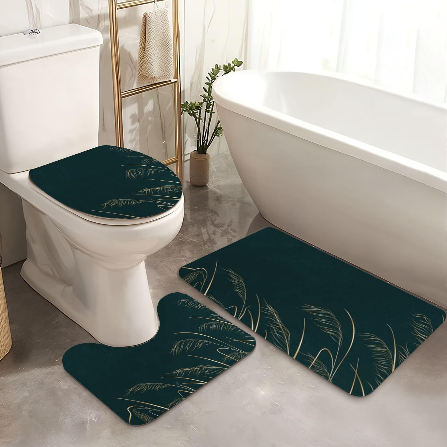 4-Piece Shower Curtain Set with Rugs and Floral Design