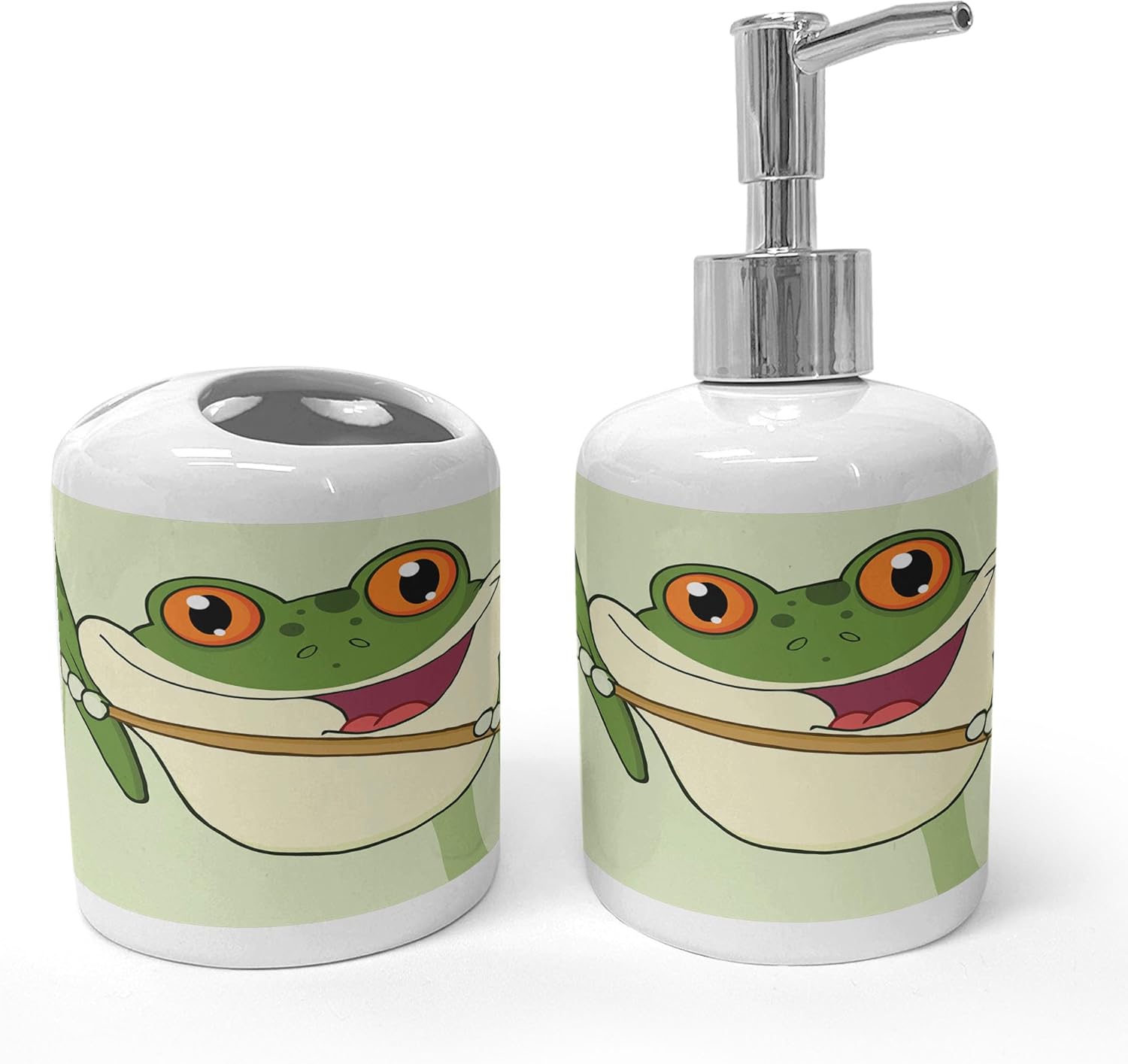 Ambesonne Frogs Soap Dispenser Toothbrush Holder Set
