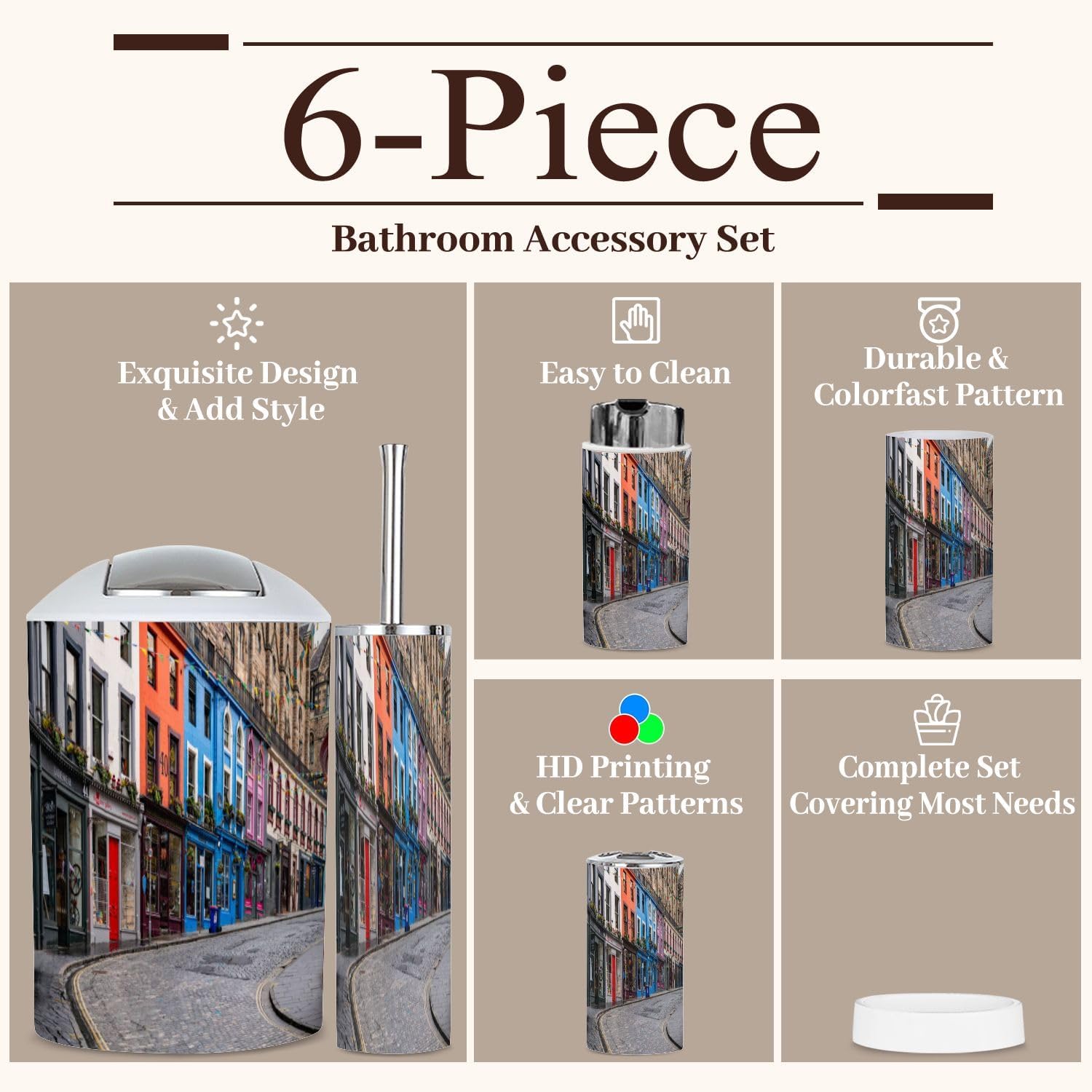 Boho Style 6 Piece Bathroom Accessories Set