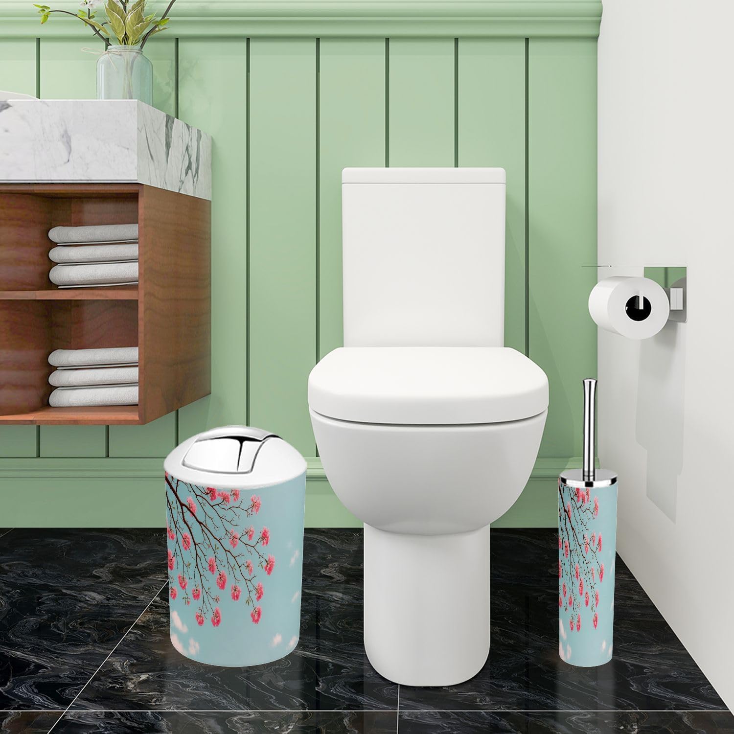 Boho Cherry Blossom Bathroom Accessory Set of 6
