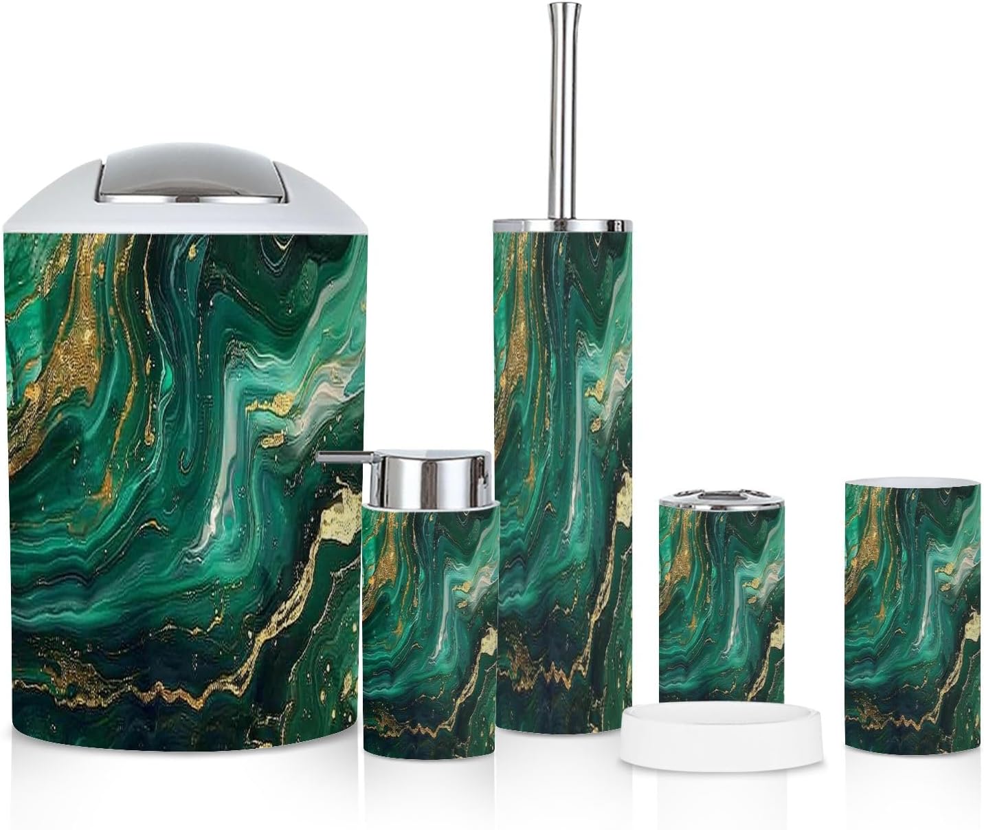 6 Piece Green Marble Bathroom Accessories Set