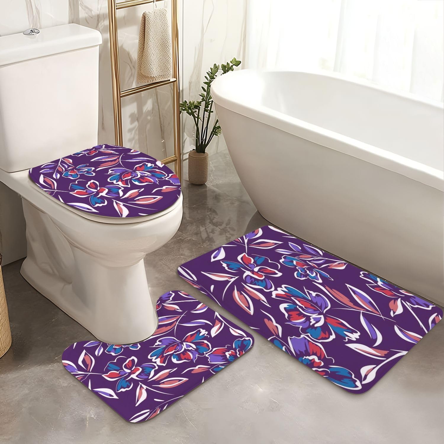 JCOOKLOFTS 4 Piece Summer Floral Shower Curtain Set