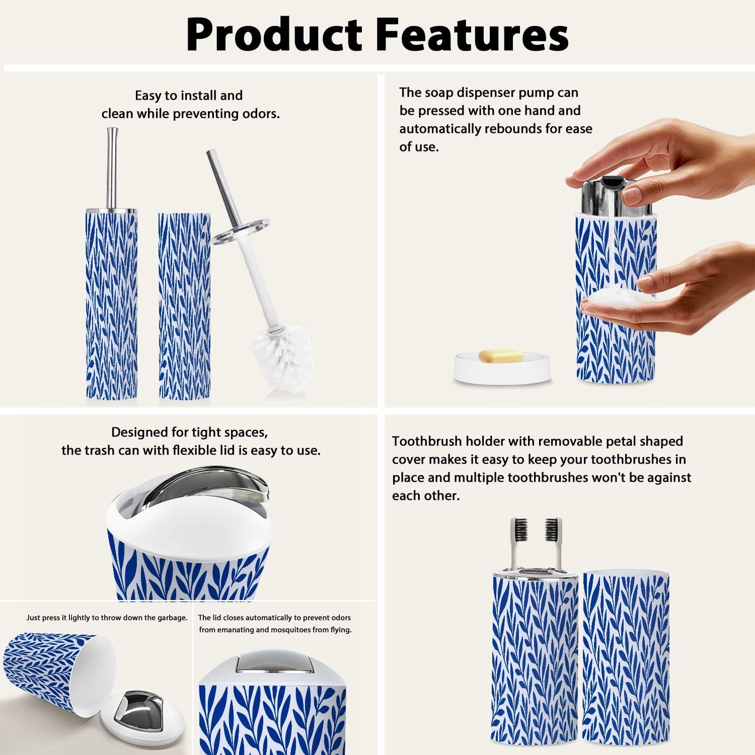 Boho Blue Bathroom Accessory Set 6 Piece