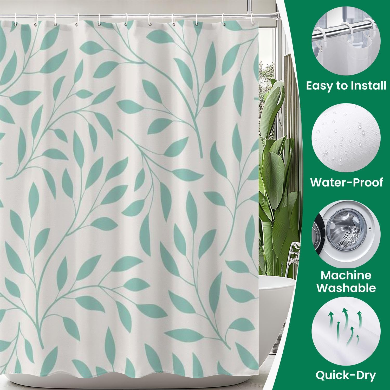 4 Pieces Shower Curtain Set with Rugs and Mats