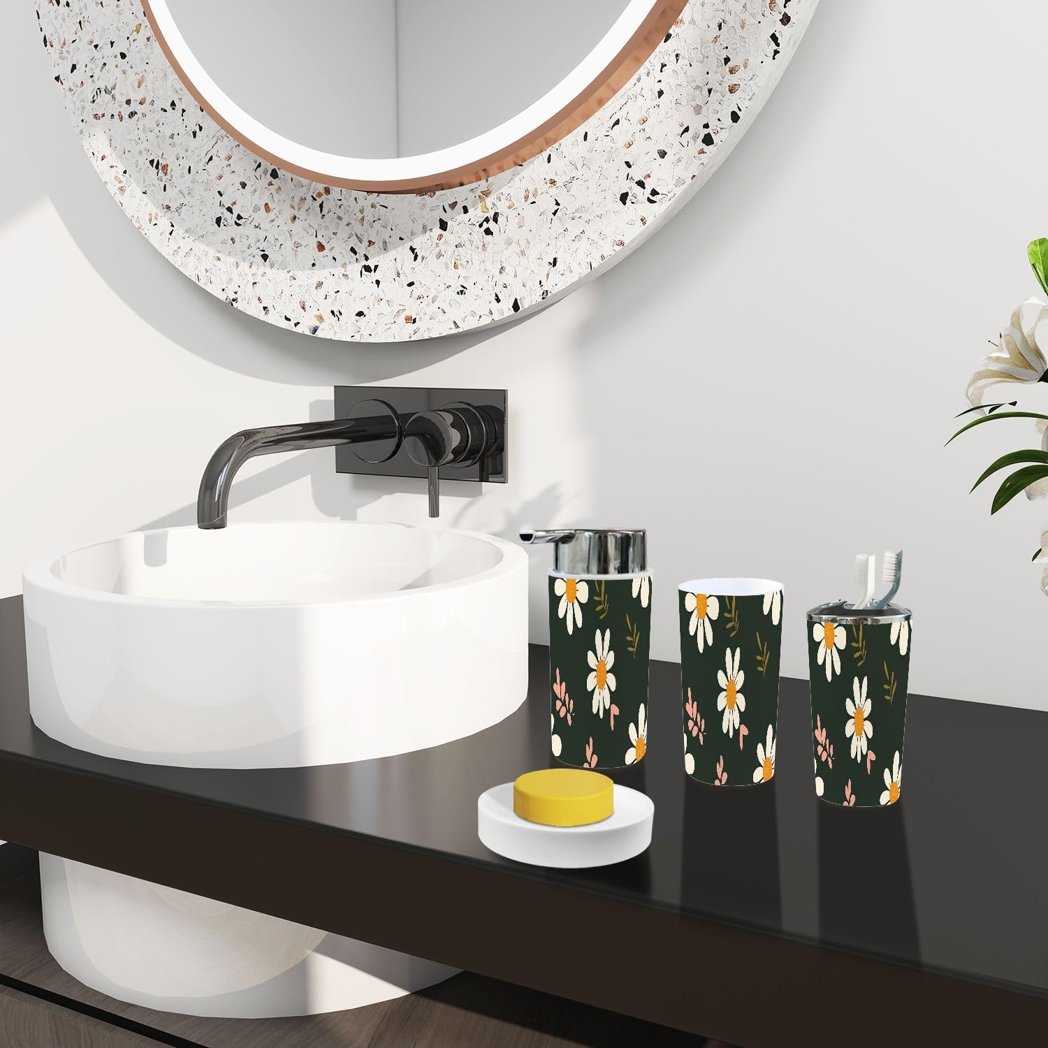 Boho Bathroom Accessories Set 6 Piece Retro Style