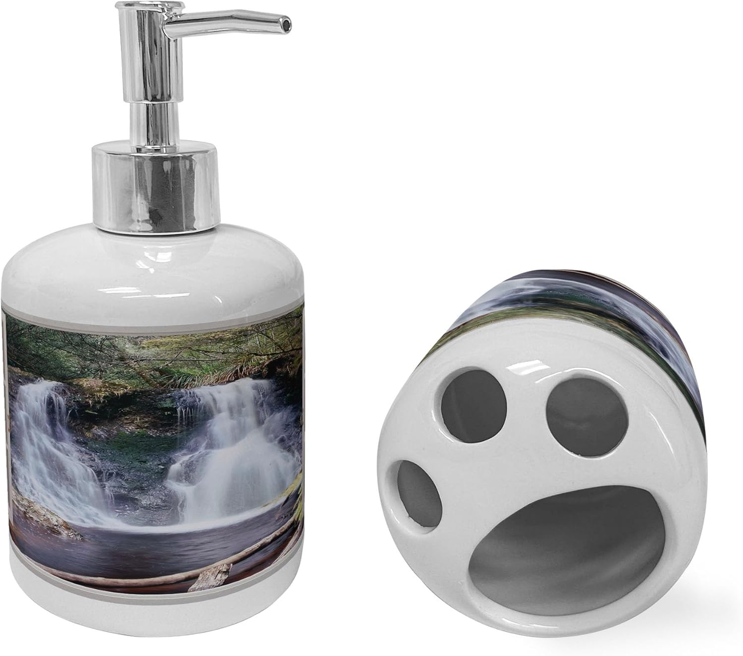 Ambesonne Ceramic Soap Toothbrush Holder Set 2 Pcs Brown Green