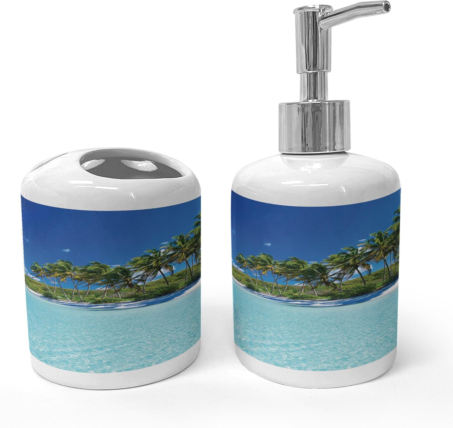 Ambesonne Ocean Soap Dispenser Toothbrush Holder Set