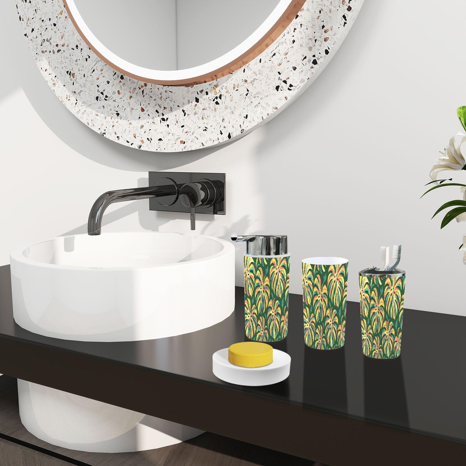 Boho Flower Leaf Bathroom Accessory Set 6 Piece