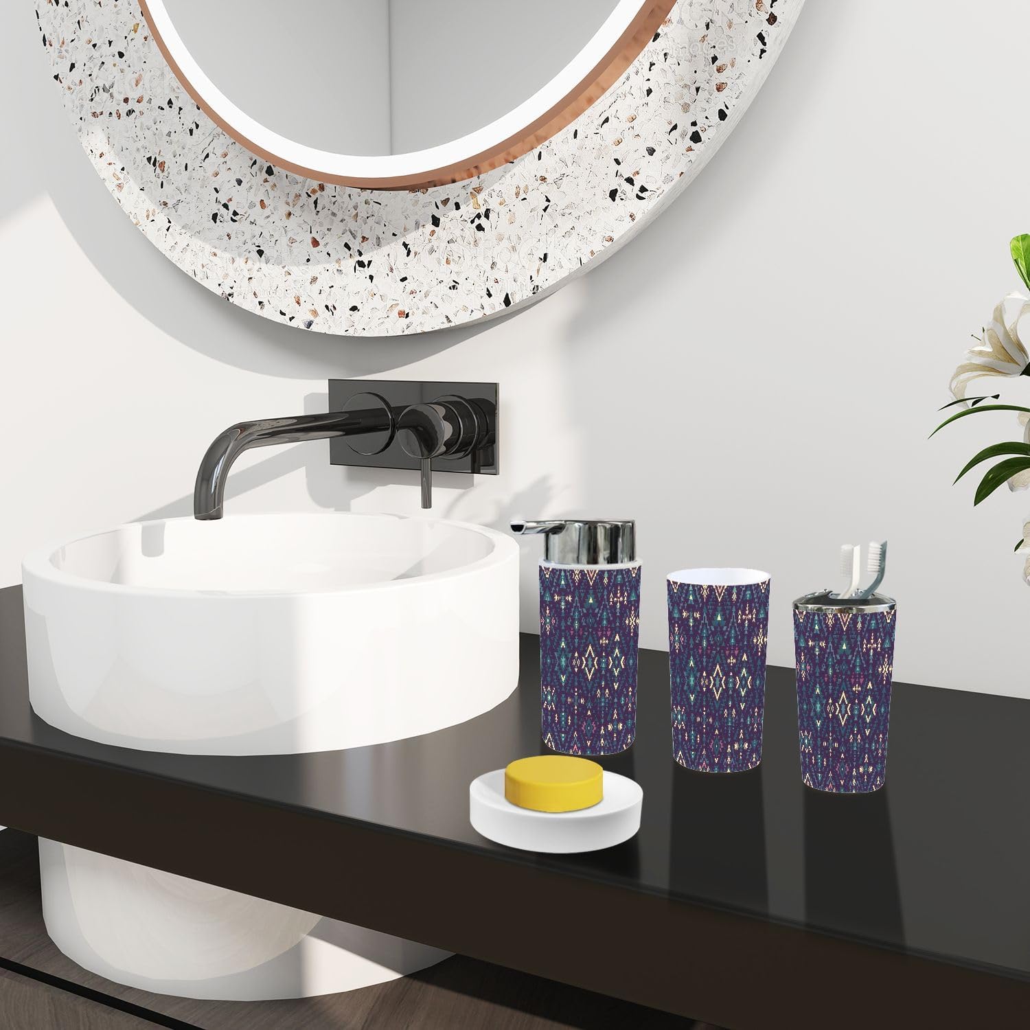 Boho Geometric Bathroom Accessories Set of 6