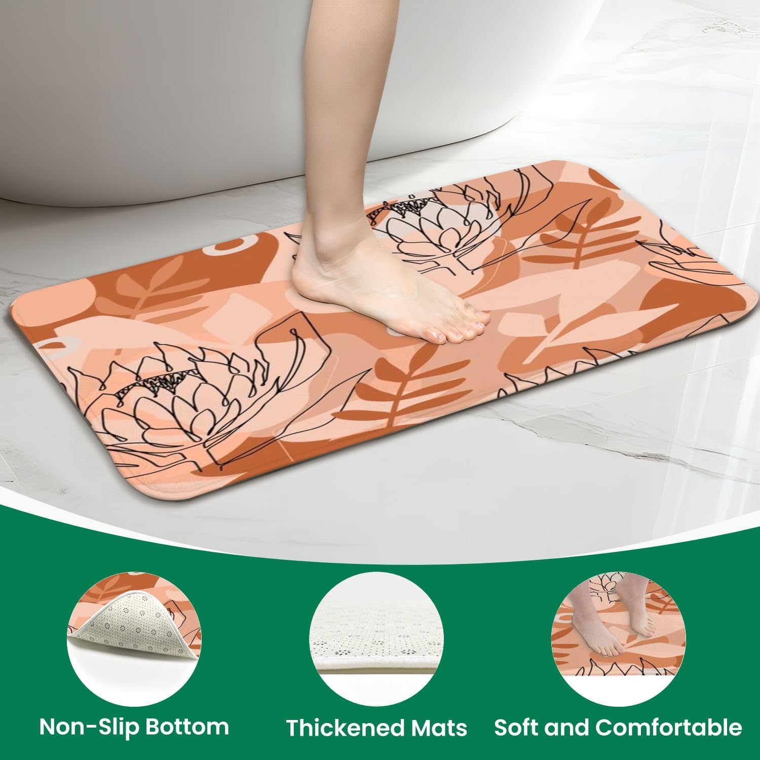 4 Piece Shower Curtain Set with Rugs and Mats Terracotta Pattern