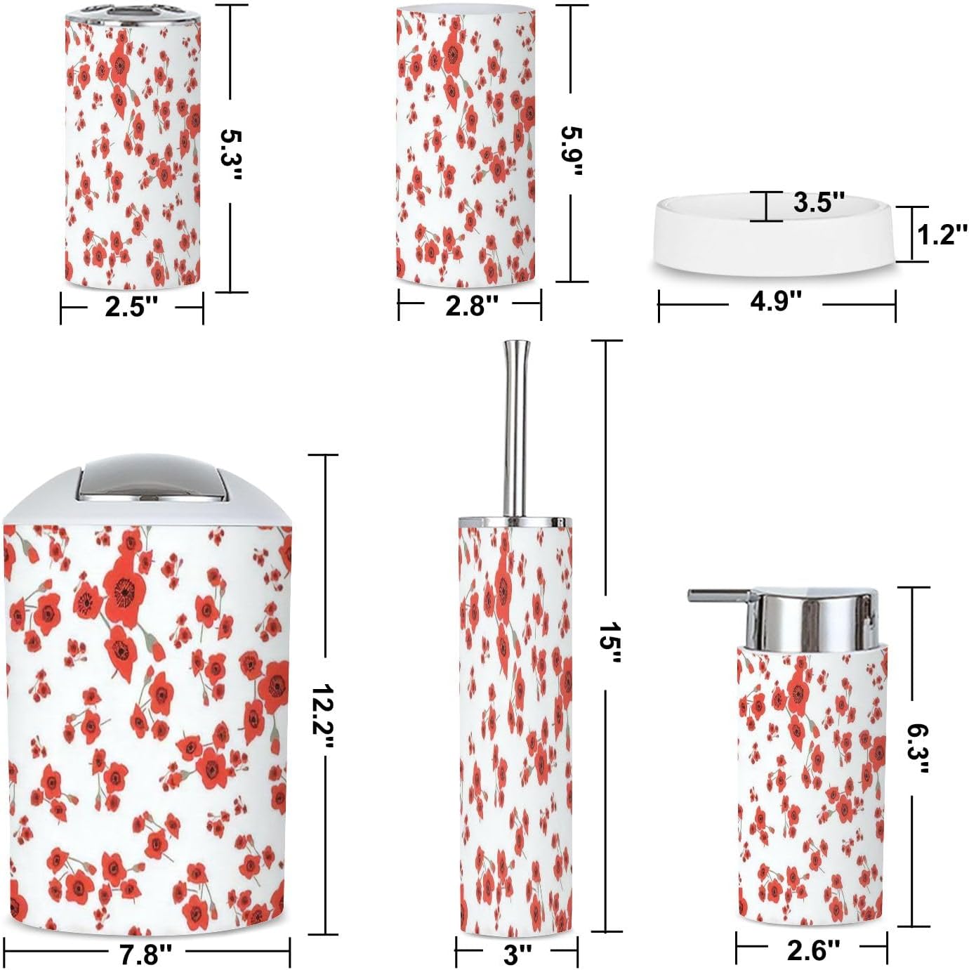 6 Piece Bathroom Accessories Set with Red Toss