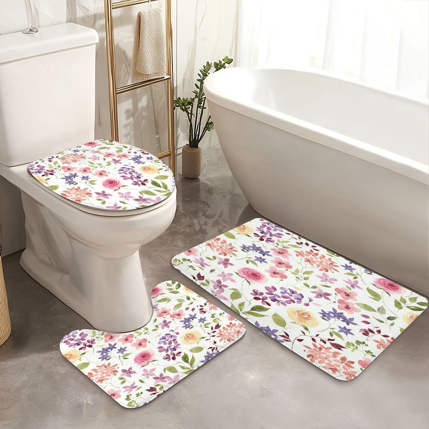 4-Piece Shower Curtain Set with Rugs and Mats