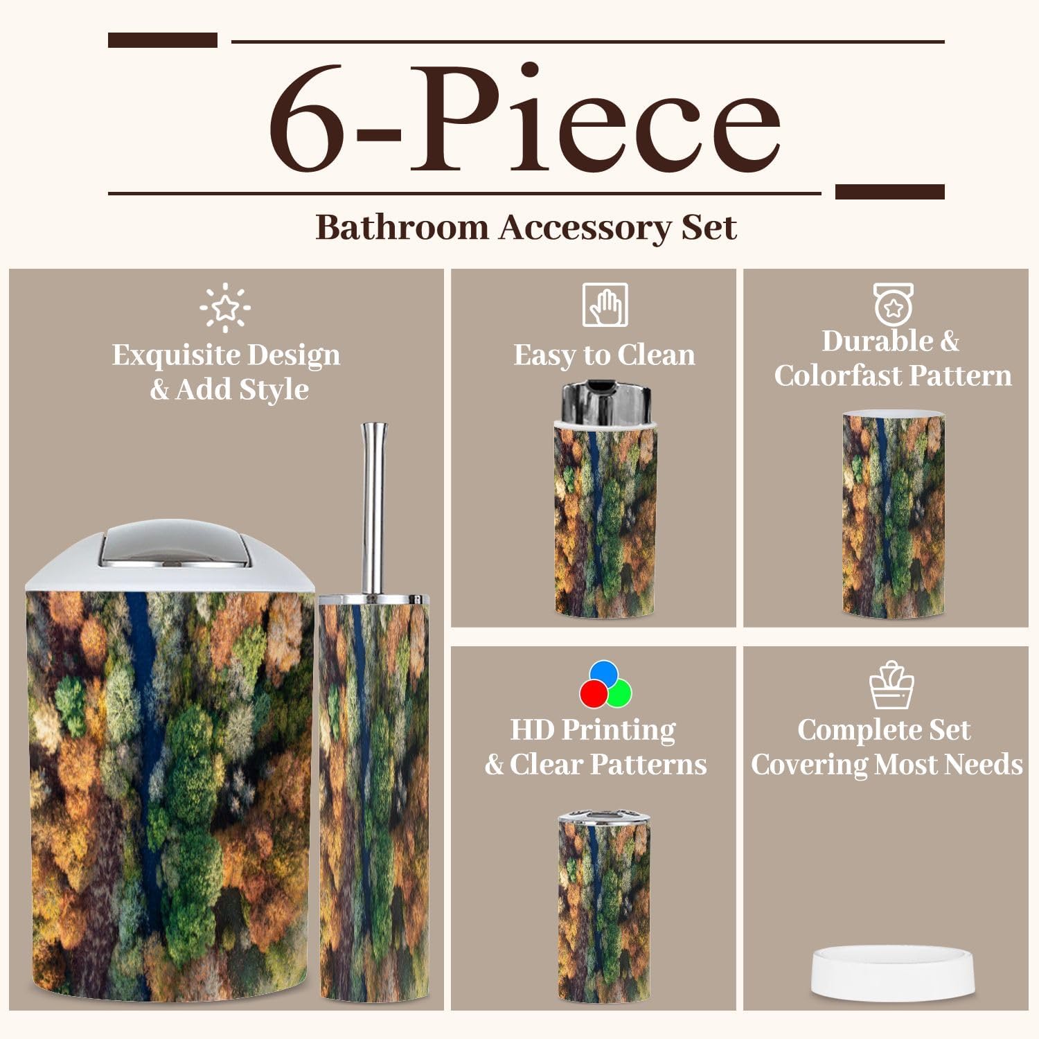 6 Piece Autumn Woodland Bathroom Accessories Set