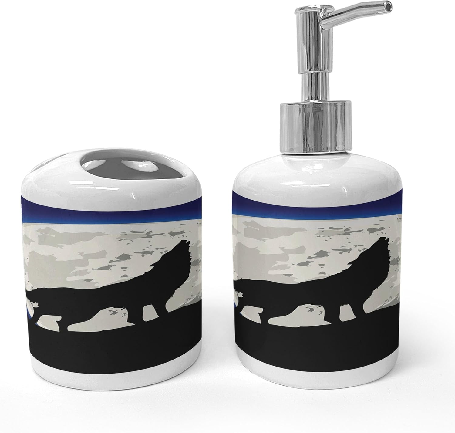 Ambesonne Wolf Soap Dispenser Toothbrush Holder Set