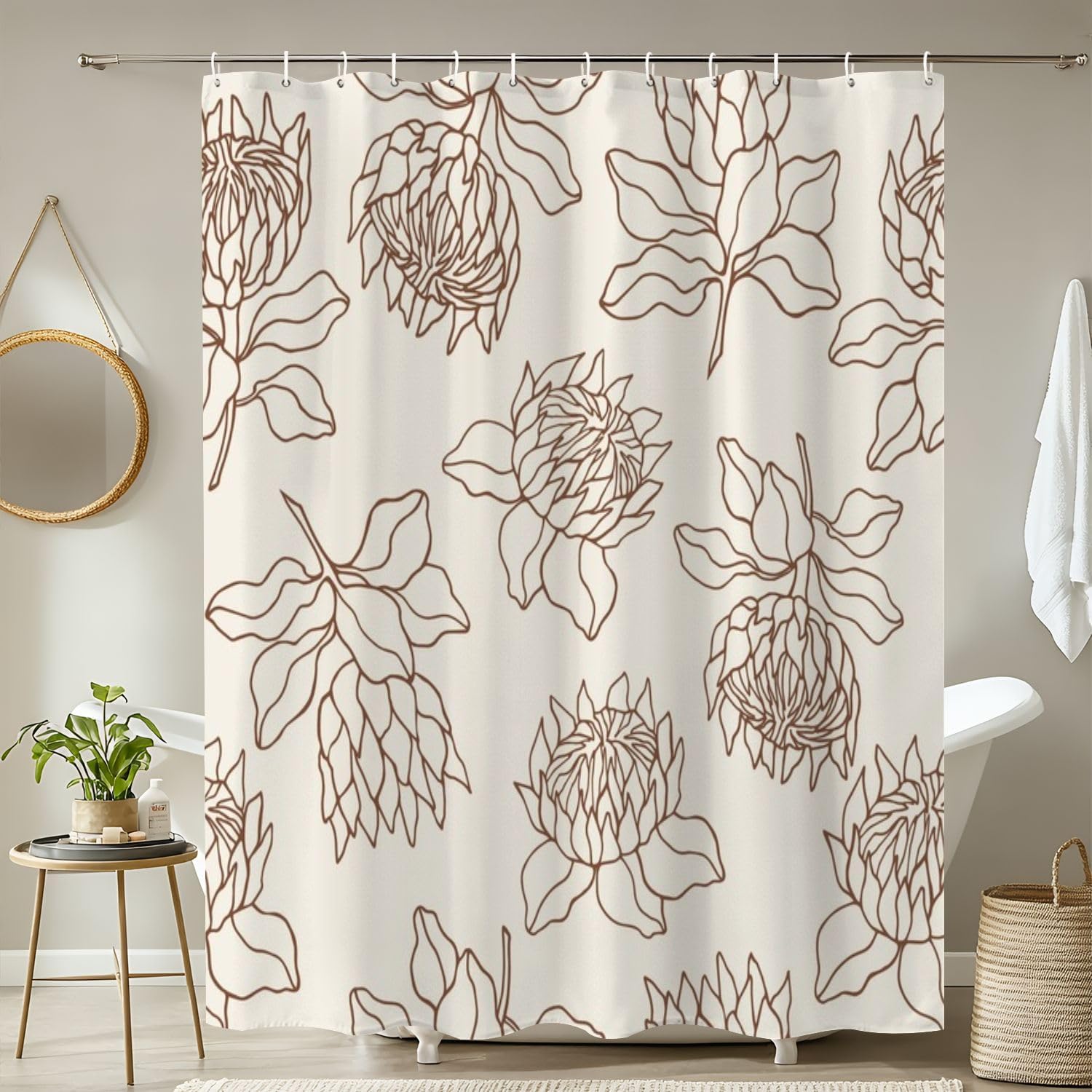 4 Piece Shower Curtain Set with Non-Slip Rugs and Mats