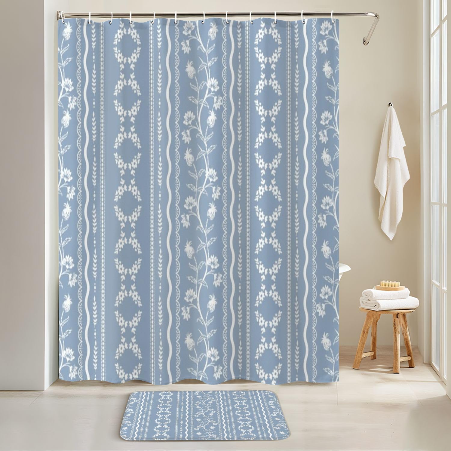 4 Pieces Shower Curtain Set with Rugs
