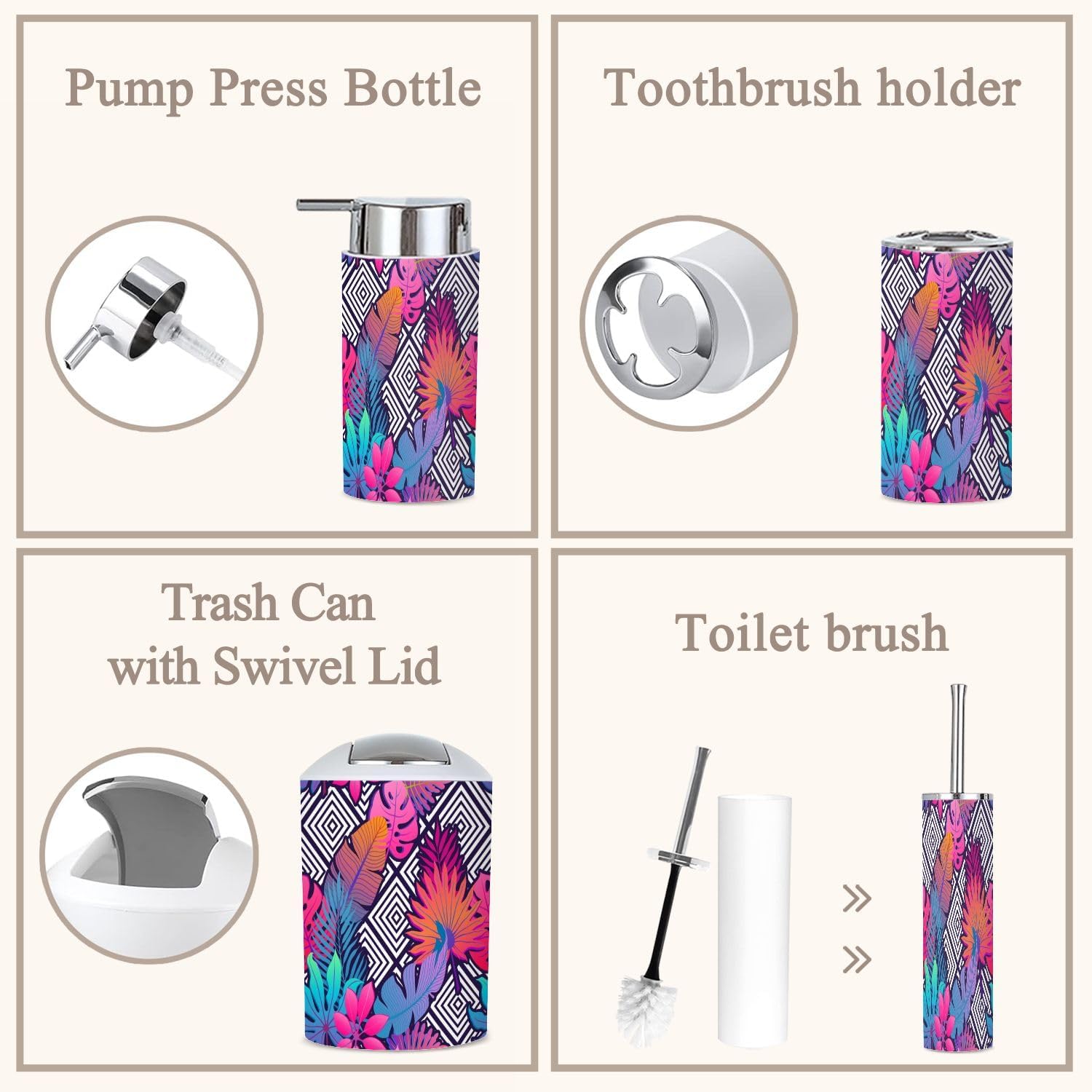 6 Piece Bathroom Accessories Set Exotic Leaves